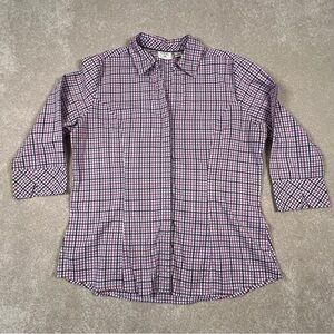 Riders Purple Plaid Easy Care‎ Button up 3 Quarter Sleeve Cotton Blend Women's L